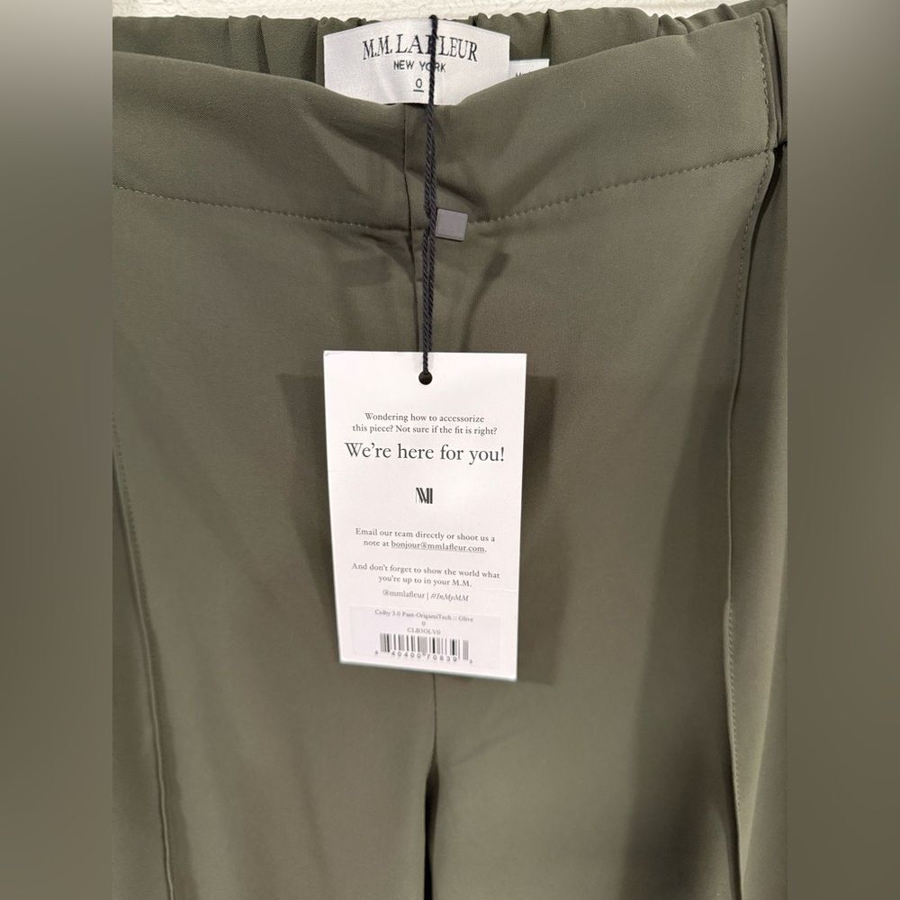 MM. Lafleur Colby Travel Pant 3.0 Origamitech Olive Green Sz 0 NWT - Picture 9 of 10